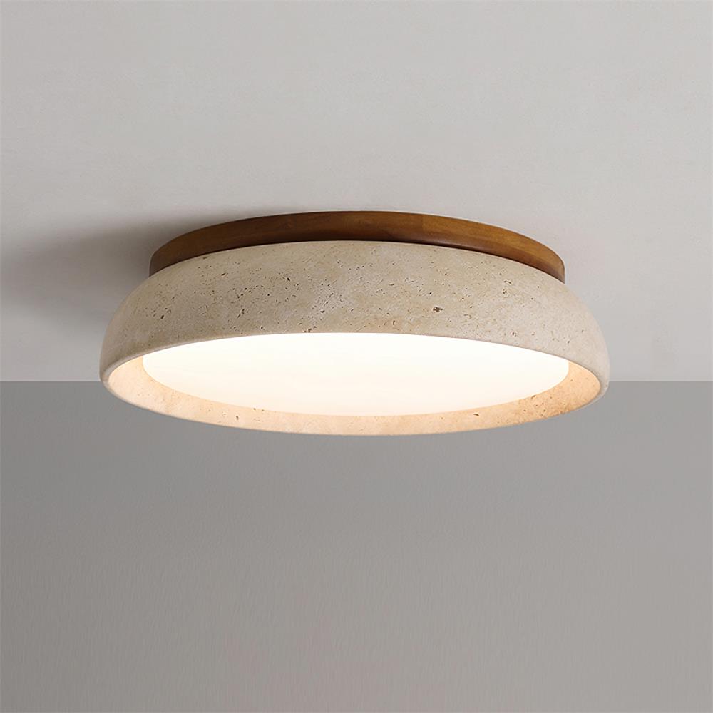 Ceiling Light With Wooden Base Natural Stone Travertine